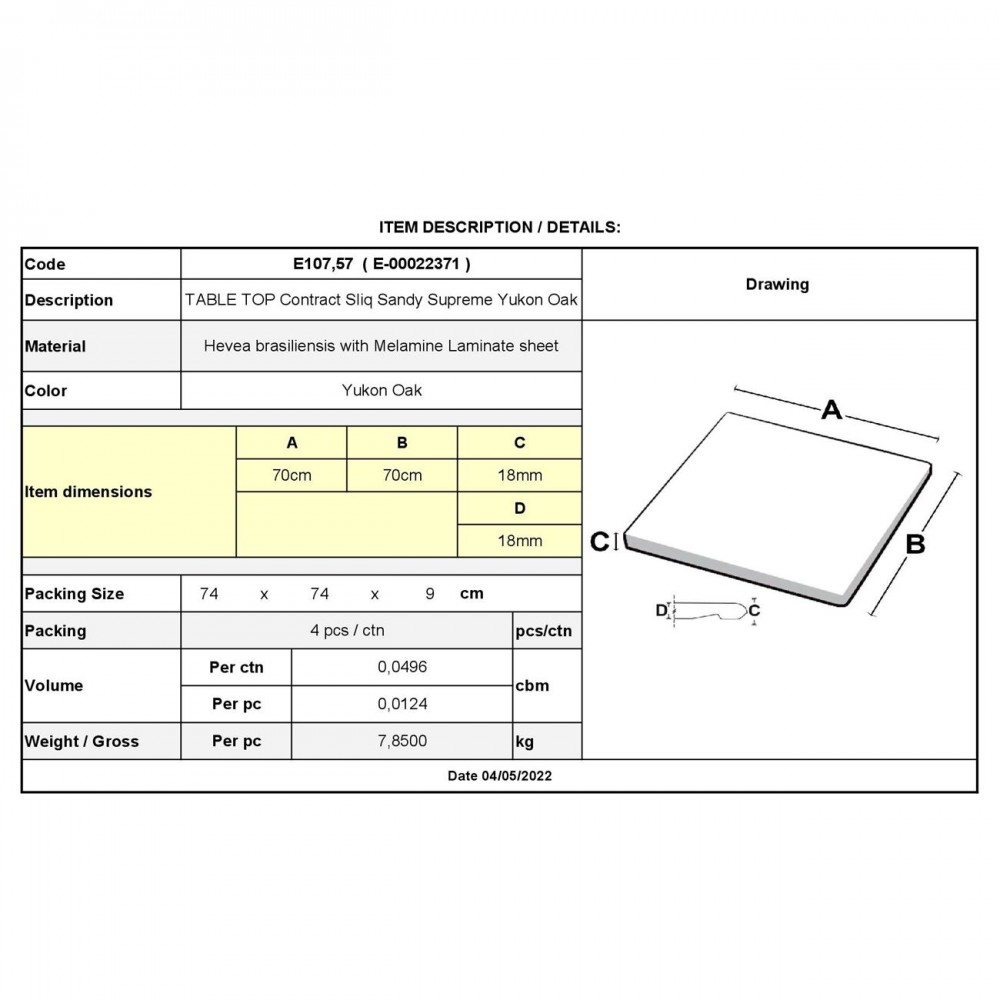 Καπακι Contract Sliq Sandy Supreme 70X70Cm/18Mm Yukon Oak