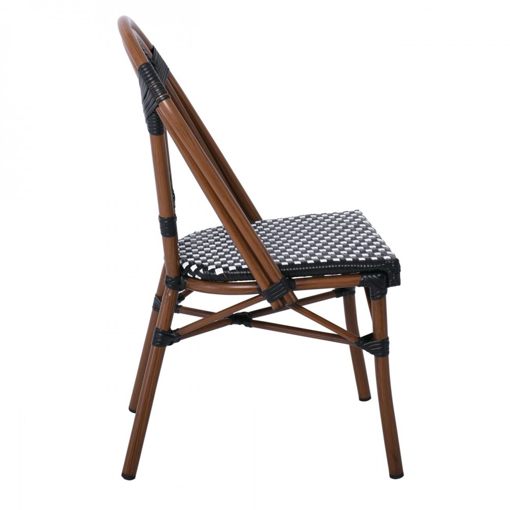 Paris Καρέκλα Bistro, Αλουμίνιο Καρυδί, Wicker Άσπρο - Μαύρο, Στοιβαζόμενη