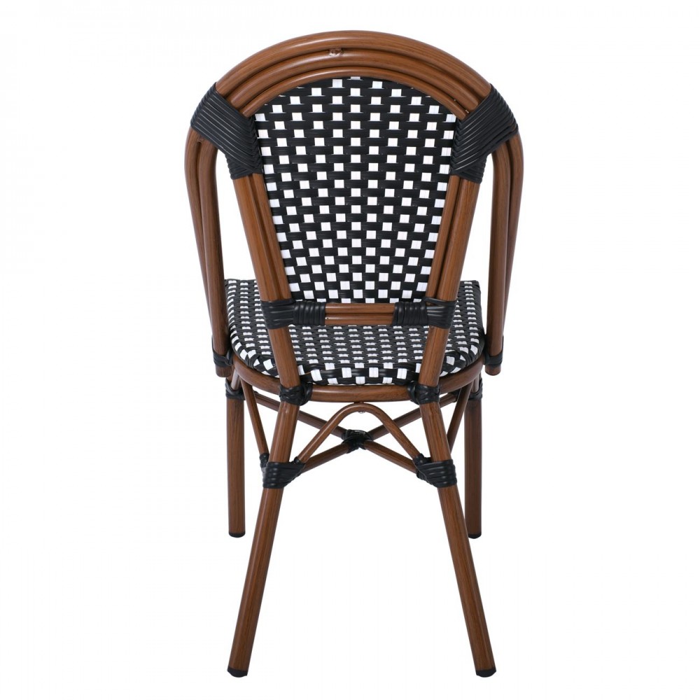 Paris Καρέκλα Bistro, Αλουμίνιο Καρυδί, Wicker Άσπρο - Μαύρο, Στοιβαζόμενη