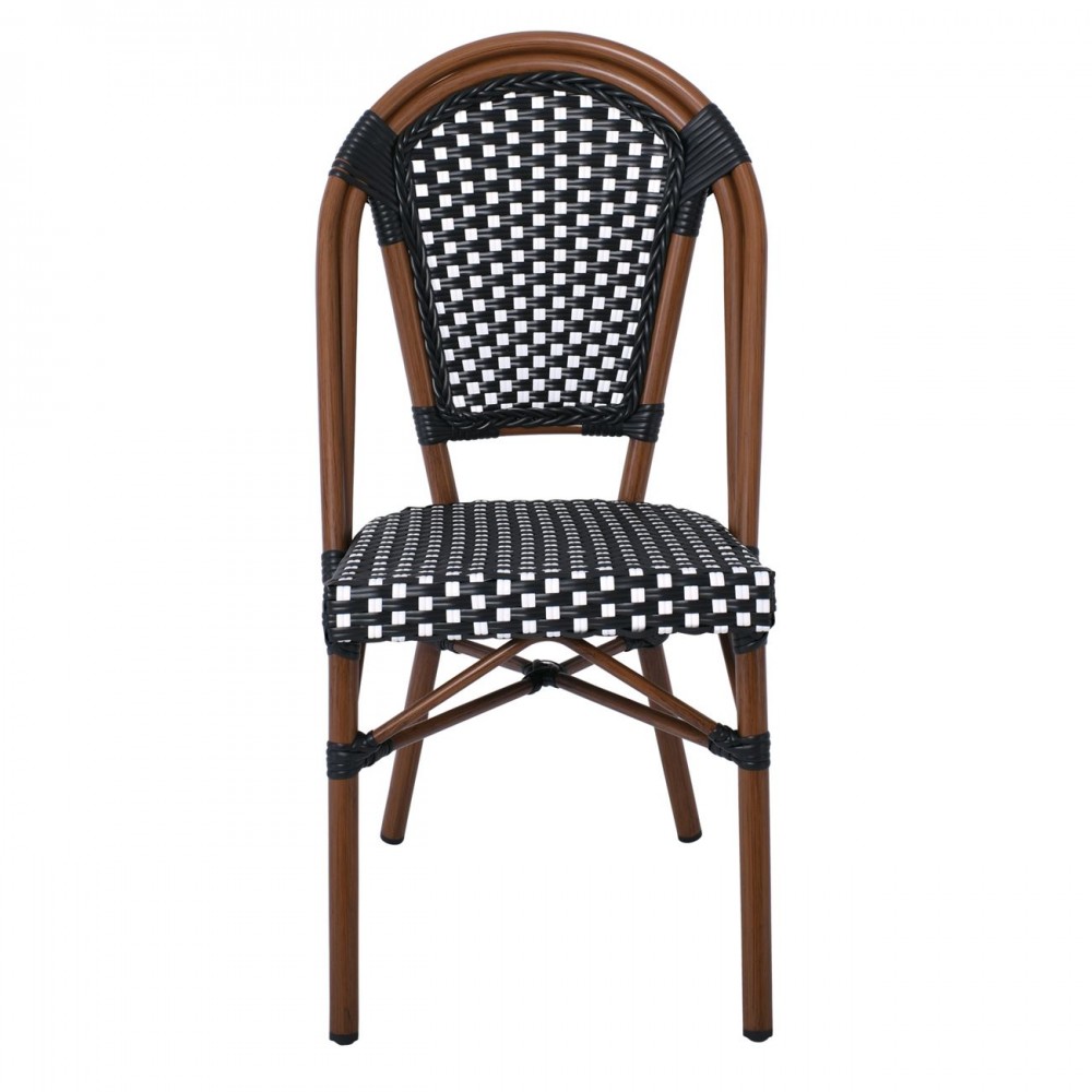 Paris Καρέκλα Bistro, Αλουμίνιο Καρυδί, Wicker Άσπρο - Μαύρο, Στοιβαζόμενη