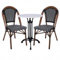 Paris Καρέκλα Bistro, Αλουμίνιο Καρυδί, Wicker Άσπρο - Μαύρο, Στοιβαζόμενη