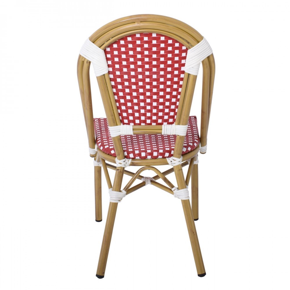 Paris Καρέκλα Bistro, Αλουμίνιο Φυσικό, Wicker Άσπρο - Κόκκινο, Στοιβαζόμενη