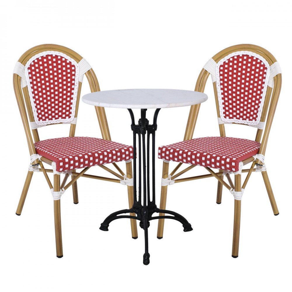 Paris Καρέκλα Bistro, Αλουμίνιο Φυσικό, Wicker Άσπρο - Κόκκινο, Στοιβαζόμενη