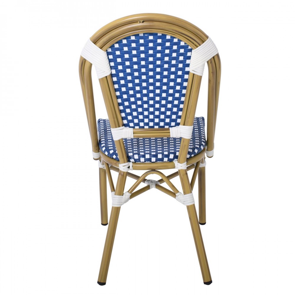 Paris Καρέκλα Bistro, Αλουμίνιο Φυσικό, Wicker Άσπρο - Μπλε, Στοιβαζόμενη