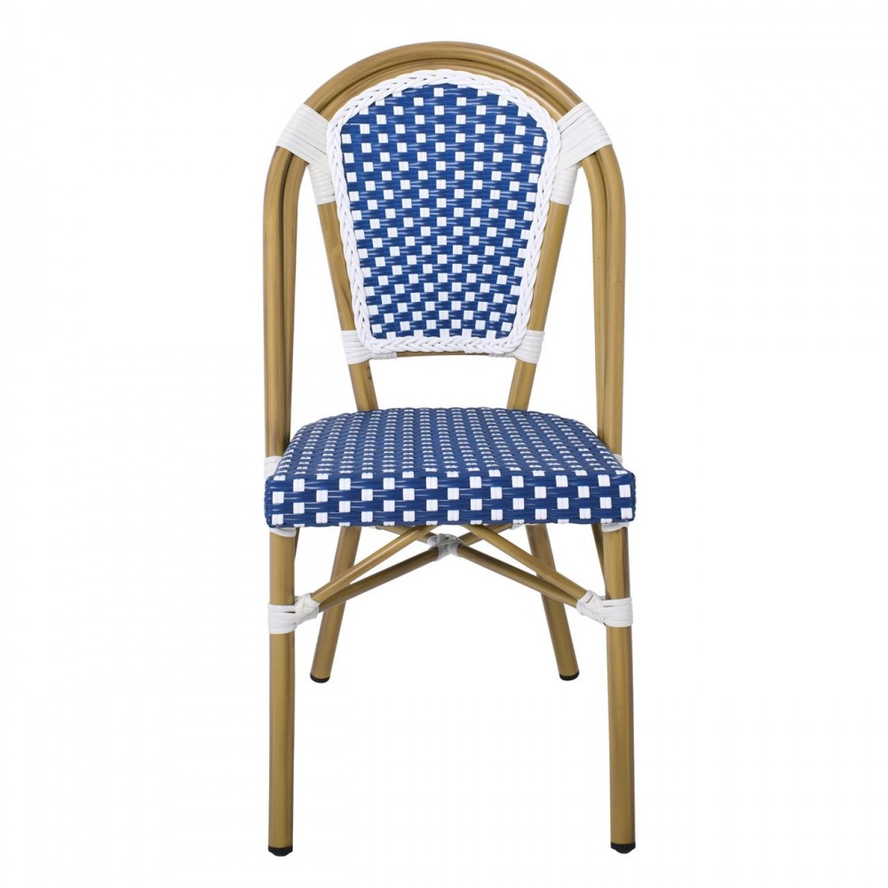 Paris Καρέκλα Bistro, Αλουμίνιο Φυσικό, Wicker Άσπρο - Μπλε, Στοιβαζόμενη