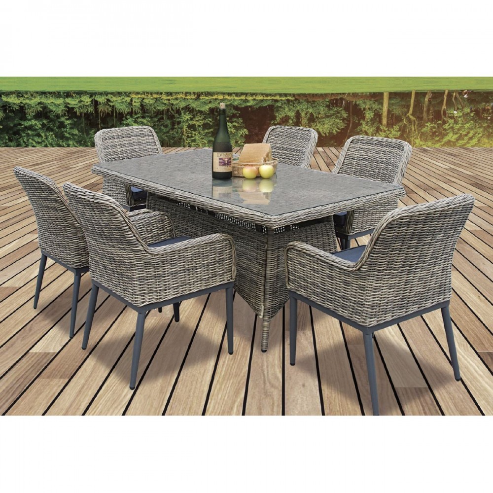 Havana Set Τραπεζαρία Κήπου Alu,Wicker Grey Brown-Ανθρακί: Τραπέζι 160X90 + 6 Πολυθρόνες