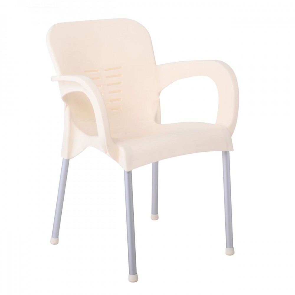 Lara-Ii Πολυθρόνα Dining Στοιβαζόμενη, Alu Silver, Pp Εκρού