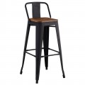 Relix Wood Σκαμπό Bar Με Πλάτη, Μέταλλο Βαφή Μαύρο Μatte, Ξύλο Απόχρωση Dark Oak