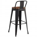 Relix Wood Σκαμπό Bar Με Πλάτη, Μέταλλο Βαφή Μαύρο Μatte, Ξύλο Απόχρωση Dark Oak