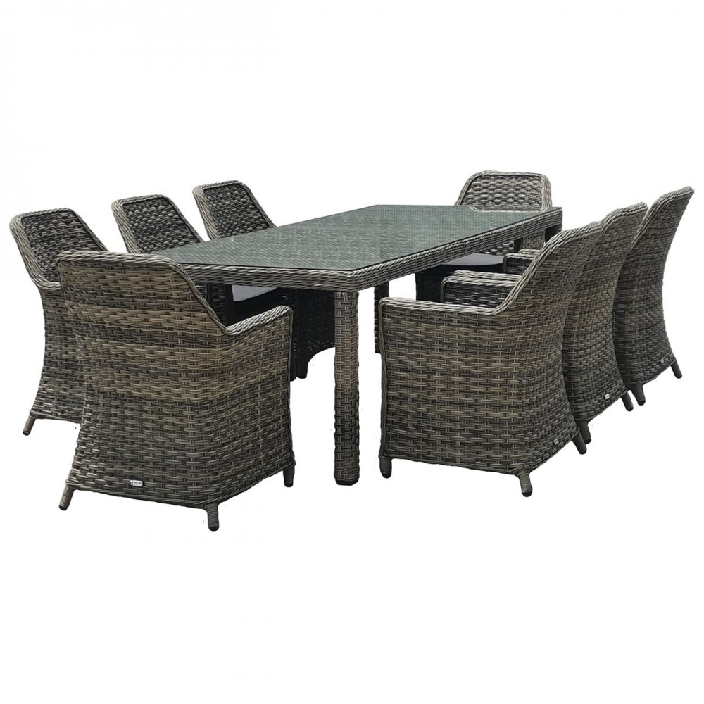 Esperia Set Τραπεζαρία Κήπου Alu,Wicker Grey Brown-Ανθρακί: Τραπέζι 230X100 + 8 Πολυθρόνες