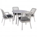Central Set Τραπεζαρία Κήπου Alu & Rope Grey-Μαξιλ.ανθρακί: Τραπέζι Φ100Cm + 4 Πολυθρόνες
