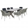 Alley Set Τραπεζαρία Κήπου Alu & Rope Grey-Μαξιλ.ανθρακί: Τραπέζι 220X94 + 8 Πολυθρόνες
