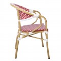 Vegera Πολυθρόνα Dining Αλουμίνιο Φυσικό, Wicker Άσπρο - Κόκκινο, Στοιβαζόμενη