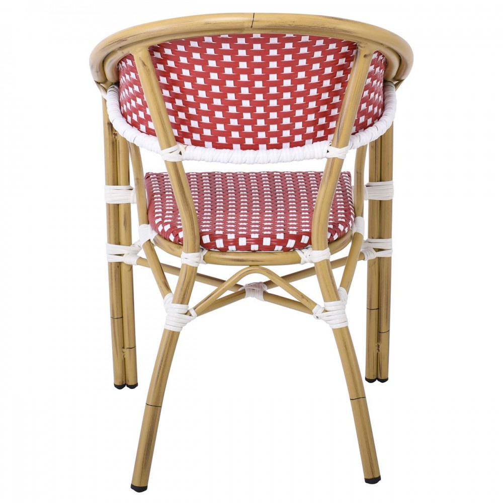 Vegera Πολυθρόνα Dining Αλουμίνιο Φυσικό, Wicker Άσπρο - Κόκκινο, Στοιβαζόμενη