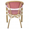 Vegera Πολυθρόνα Dining Αλουμίνιο Φυσικό, Wicker Άσπρο - Κόκκινο, Στοιβαζόμενη