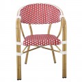 Vegera Πολυθρόνα Dining Αλουμίνιο Φυσικό, Wicker Άσπρο - Κόκκινο, Στοιβαζόμενη