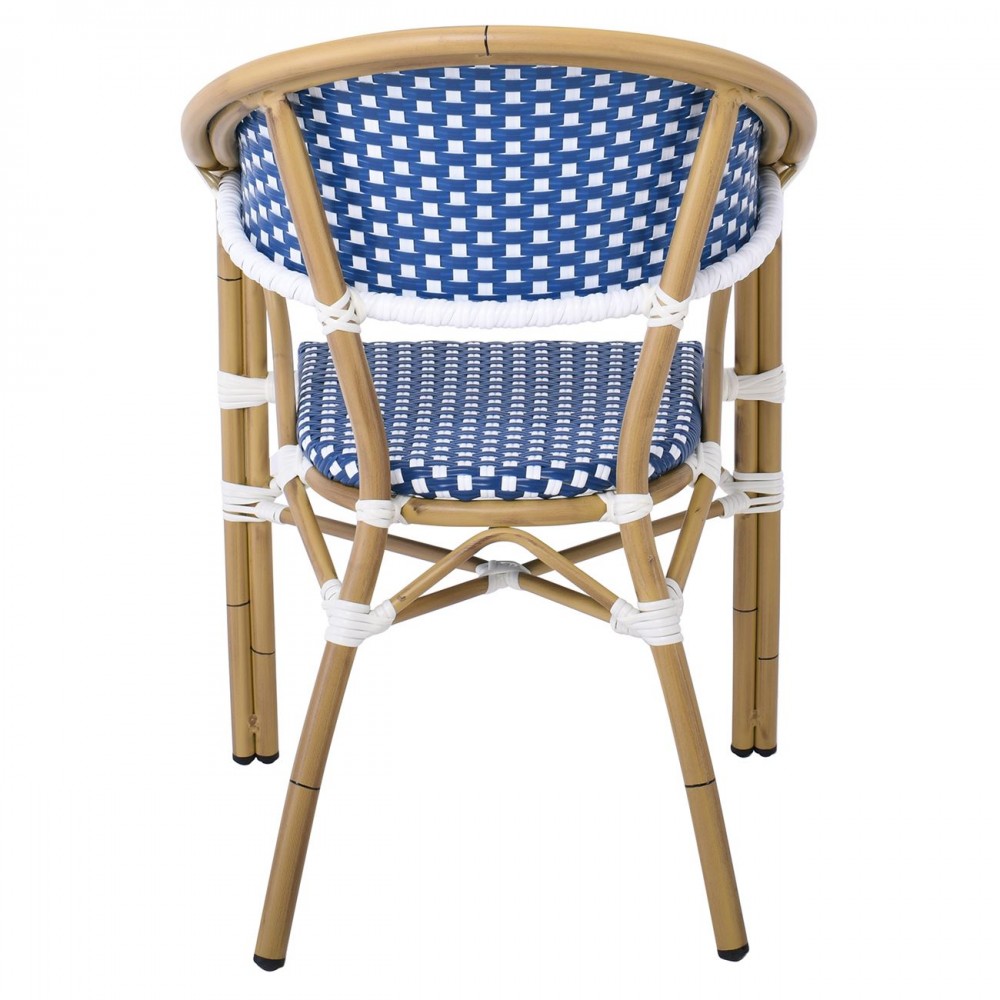 Vegera Πολυθρόνα Dining Αλουμίνιο Φυσικό, Wicker Άσπρο - Μπλε, Στοιβαζόμενη