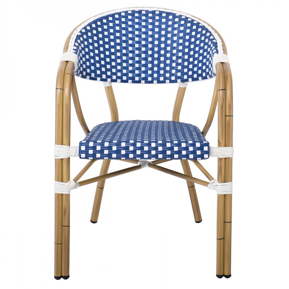 Vegera Πολυθρόνα Dining Αλουμίνιο Φυσικό, Wicker Άσπρο - Μπλε, Στοιβαζόμενη
