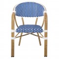 Vegera Πολυθρόνα Dining Αλουμίνιο Φυσικό, Wicker Άσπρο - Μπλε, Στοιβαζόμενη