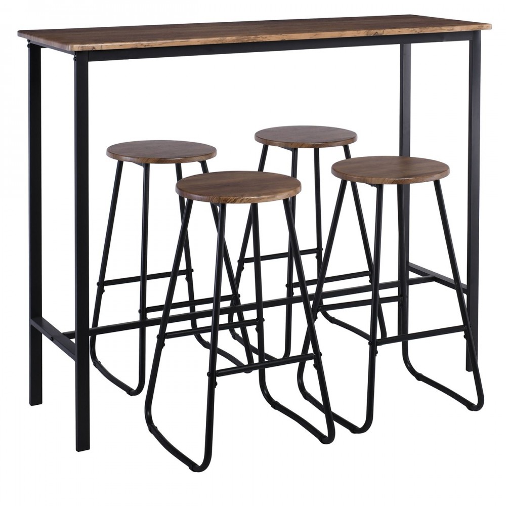 Pub Set Bar Τραπέζι + 4 Σκαμπώ, Μέταλλο Βαφή Ανθρακί - Antique Brown