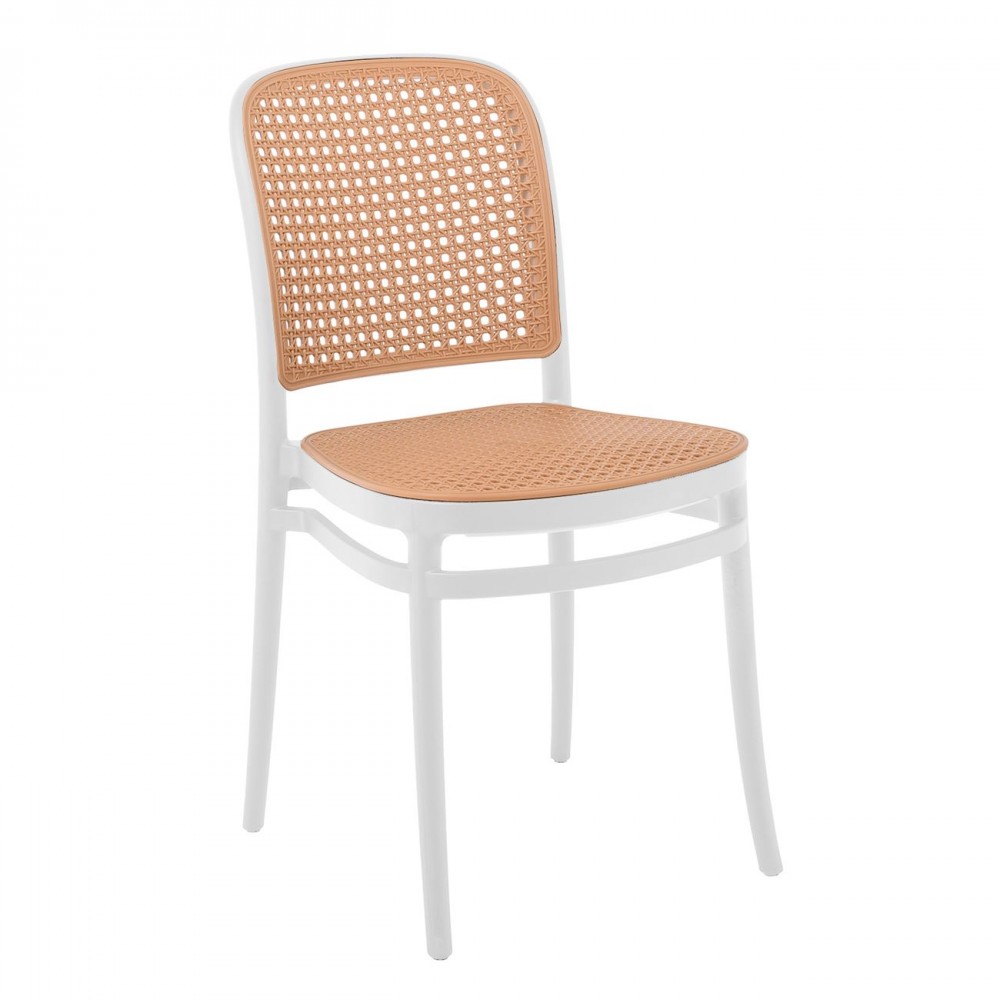 FLORENCE Καρέκλα PP Άσπρο, PP Rattan Μπεζ, Στοιβαζόμενη 41x41x83cm
