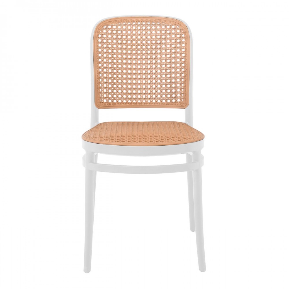 FLORENCE Καρέκλα PP Άσπρο, PP Rattan Μπεζ, Στοιβαζόμενη 41x41x83cm