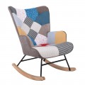 Alma Rocking Πολυθρόνα Μπερζέρα Καθιστικού, Ύφασμα Patchwork, Βάση Μαύρο-Φυσικό