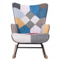 Alma Rocking Πολυθρόνα Μπερζέρα Καθιστικού, Ύφασμα Patchwork, Βάση Μαύρο-Φυσικό