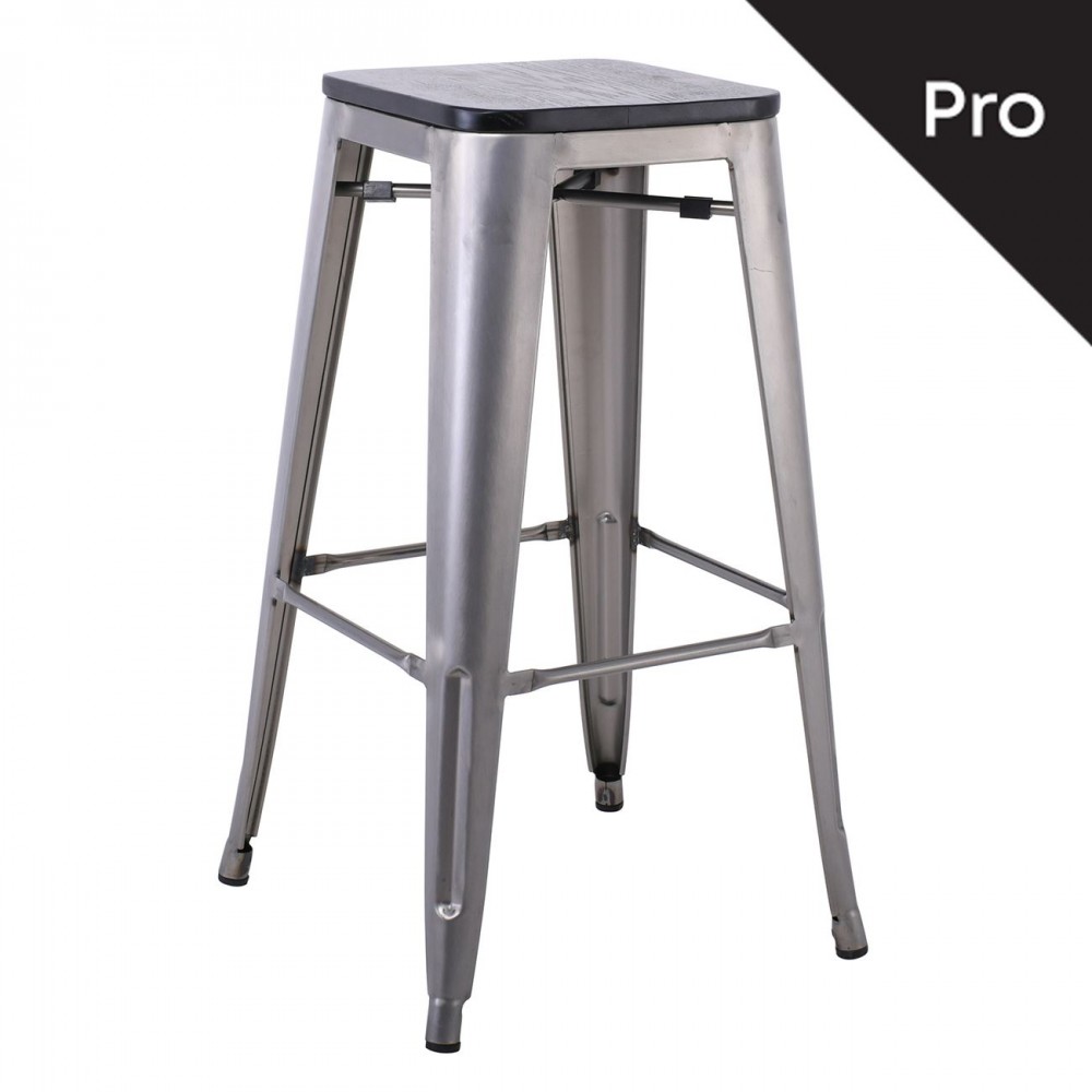 Relix Wood Σκαμπό Bar-Pro, Απόχρωση Metal Με Διακοσμητική Σκουριά, Απόχρωση Ξύλου Μαύρο