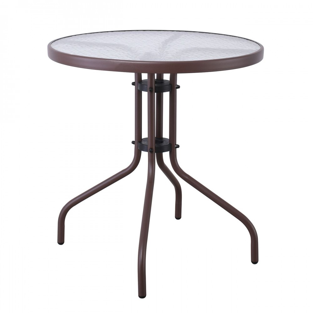Baleno Τραπέζι Κήπου - Βεράντας, Μέταλλο Βαφή Καφέ, Γυαλί Tempered