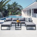 Orbea Set Καθιστικό Κήπου Alu Ανθρακί, Καναπές 4Θ+2 Πάγκοι+ Τραπέζι, Μαξιλάρι Γκρι Σκούρο