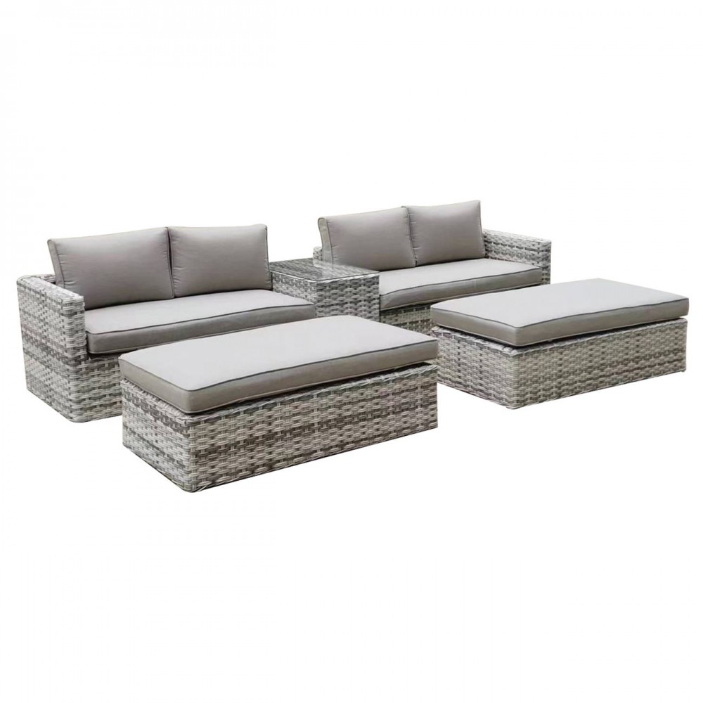 Ascot Set Wicker Alu, Καναπές 4Θέσιος+2 Σκαμπό+Τραπεζάκι, Wicker Grey White,  Μαξιλ.μπεζ