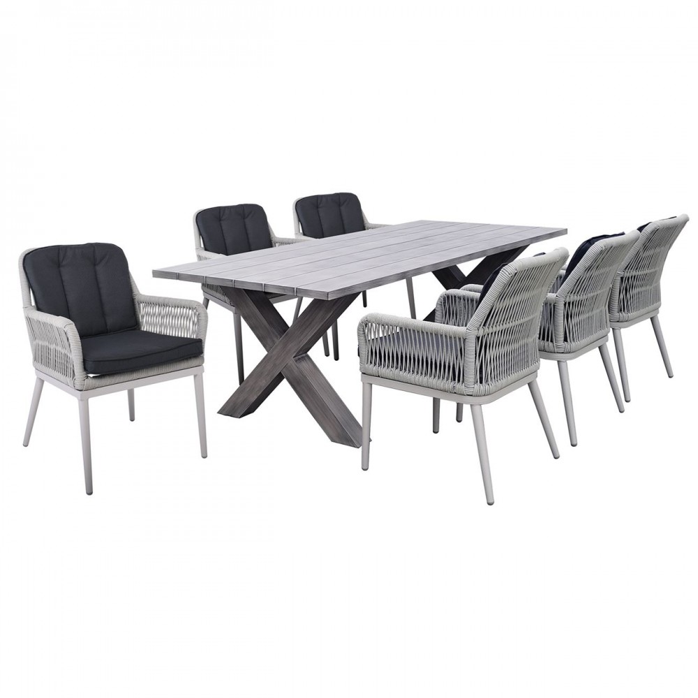 Alley Set Τραπεζαρία Κήπου Alu & Rope Grey-Μαξιλ.ανθρακί: Τραπέζι 180X94 + 6 Πολυθρόνες
