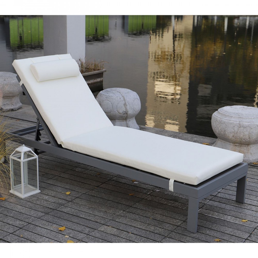 Sunlounger Μαξιλάρι Ξαπλώστρας Με Προσκέφαλο,  Ύφασμα Εκρού, Foam+Polyester Φερμουάρ-Velcro