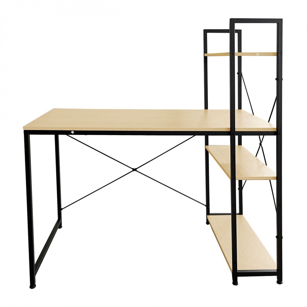 Γραφειο Η/Υ Με 4 Ράφια Μέταλλο Βαφή Μαύρο, Melamine Beech