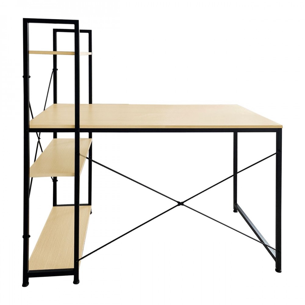 Γραφειο Η/Υ Με 4 Ράφια Μέταλλο Βαφή Μαύρο, Melamine Beech