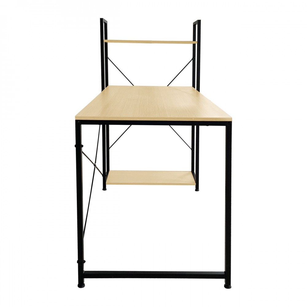 Γραφειο Η/Υ Με 4 Ράφια Μέταλλο Βαφή Μαύρο, Melamine Beech