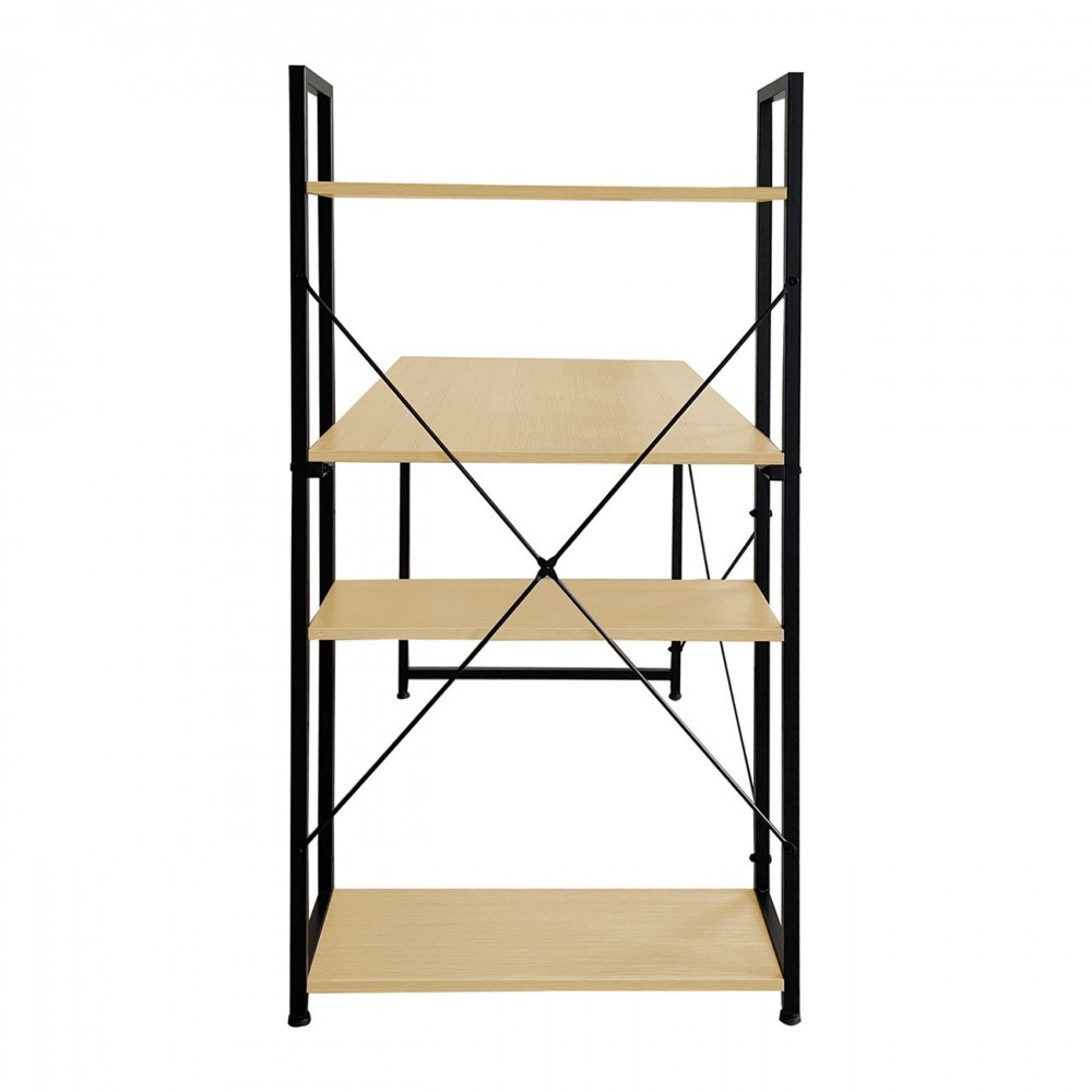 Γραφειο Η/Υ Με 4 Ράφια Μέταλλο Βαφή Μαύρο, Melamine Beech