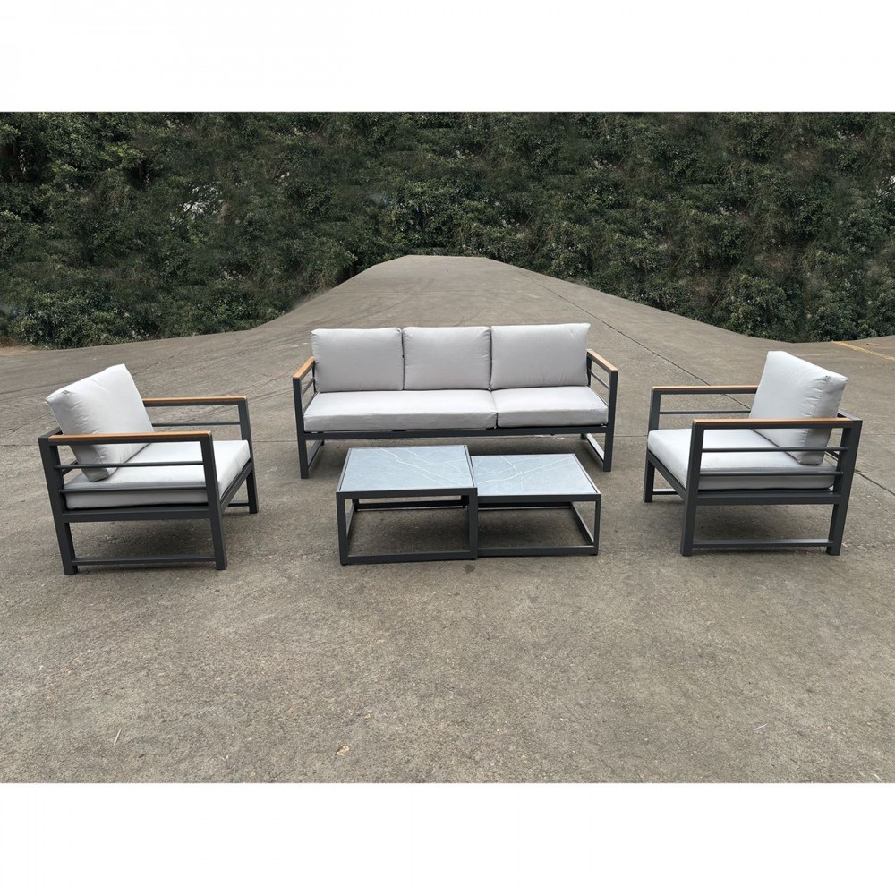 Marilian Set Σαλόνι Κήπου, 5Τεμ, Μέταλλο Βαφή Ανθρακί, Μαξιλάρια Γκρι