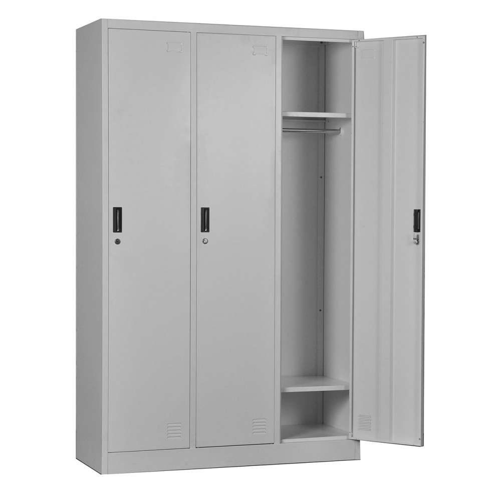 Locker 3 Θέσεων Ερμάριο - Ανά Θέση: 3 Ράφια, Θέσεις Για Κρεμάστρες, Μέταλλο Βαφή Γκρι