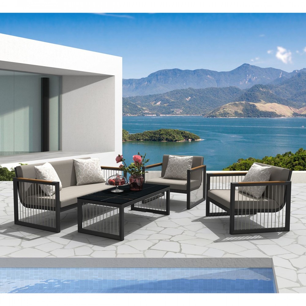 Cordoba Set Καθιστικό Κήπου Alu Ανθρακί, Καναπές+2 Πολυθρ. +Τραπέζι, Μαξιλάρια Μπεζ