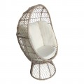 Crown Πολυθρόνα Egg, Wicker Εκρού, Μαξιλάρι Άσπρο