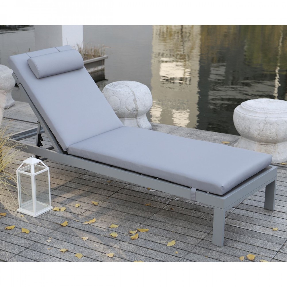 Sunlounger Μαξιλάρι Ξαπλώστρας Με Προσκέφαλο,  Ύφασμα Γκρι, Foam+Polyester Φερμουάρ-Velcro