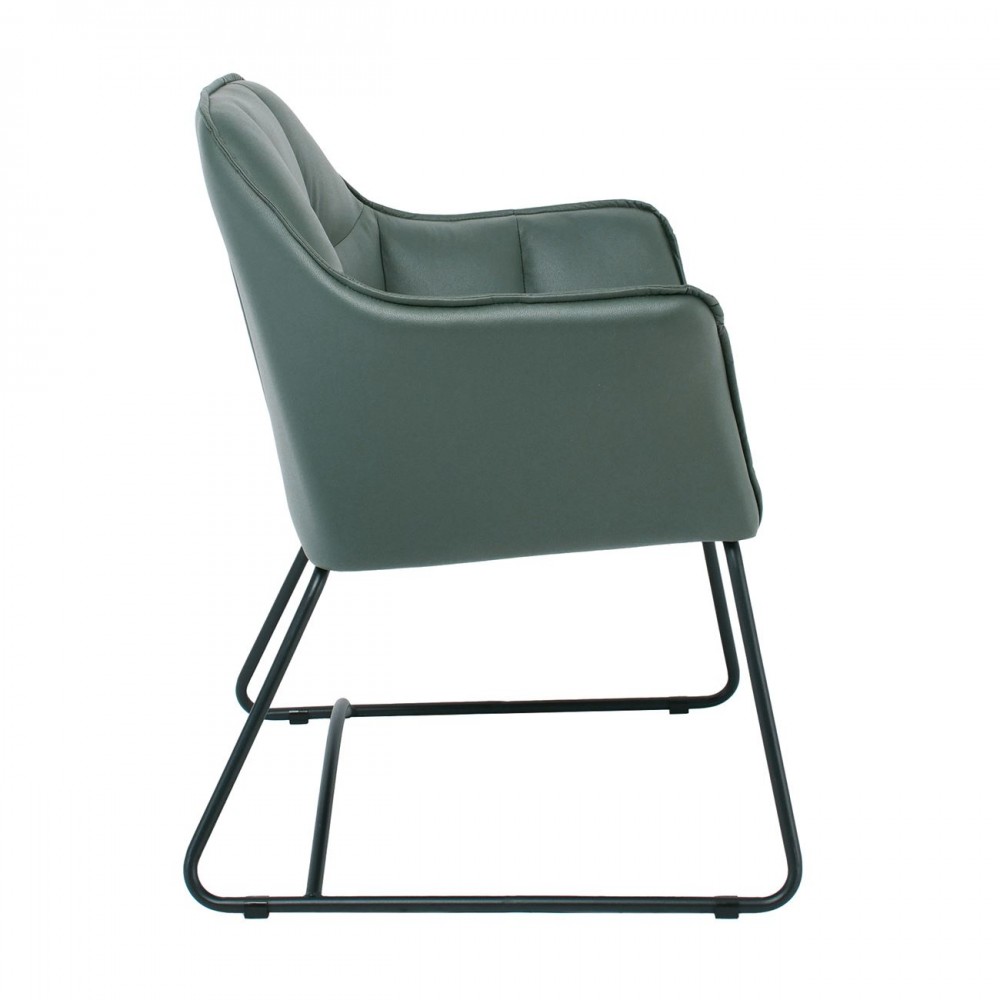 Polly Πολυθρόνα Μέταλλο Βαφή Μαύρο, Ύφασμα Suede Olive Green
