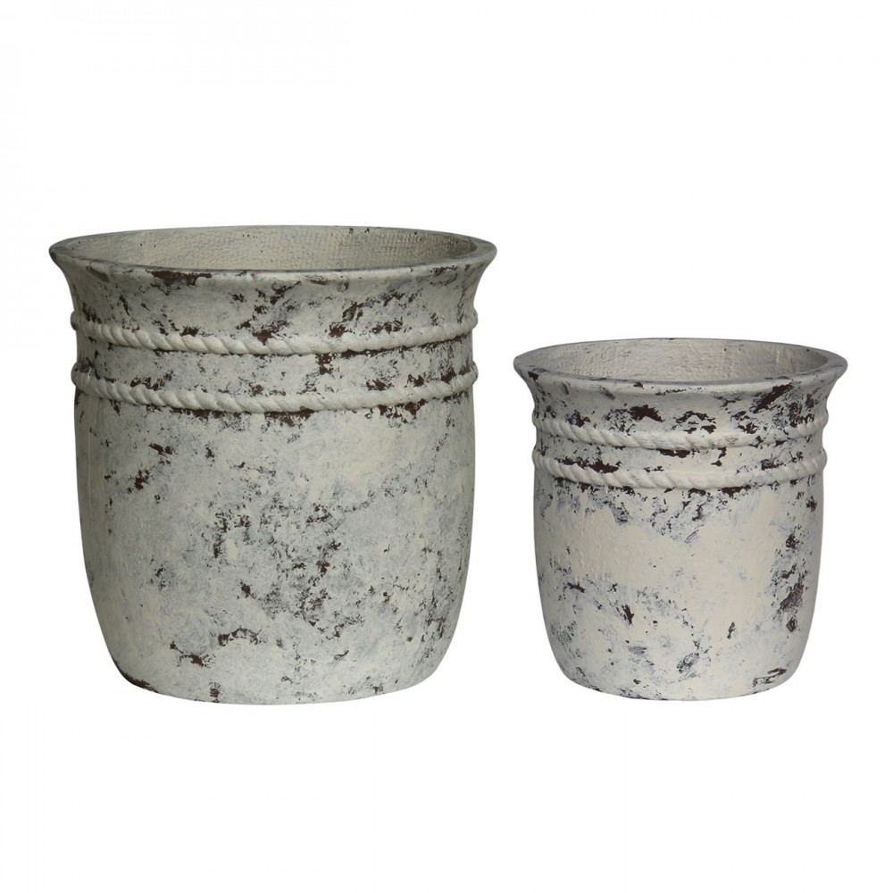 Flower Pot-15 Set 2 Τεμαχίων, Cement Απόχρωση Antique White
