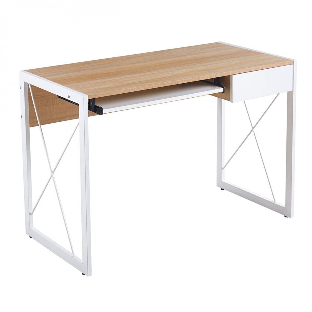 Unit Γραφείο Η/Υ, Μέταλλο Βαφή Άσπρο, Melamine Απόχρωση Sonoma