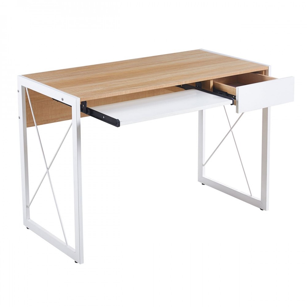 Unit Γραφείο Η/Υ, Μέταλλο Βαφή Άσπρο, Melamine Απόχρωση Sonoma
