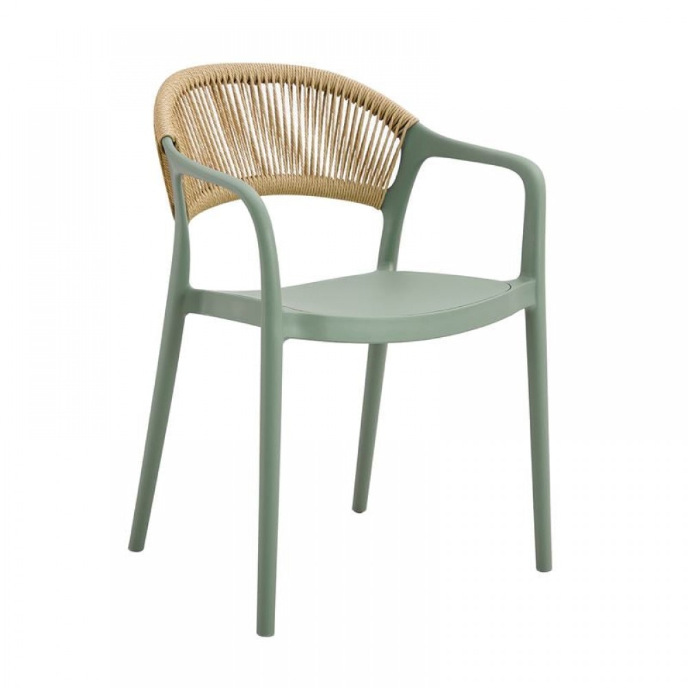 Donna Πολυθρόνα Στοιβαζόμενη, Pp-Uv Forest Green, Rope Wicker Φυσικό