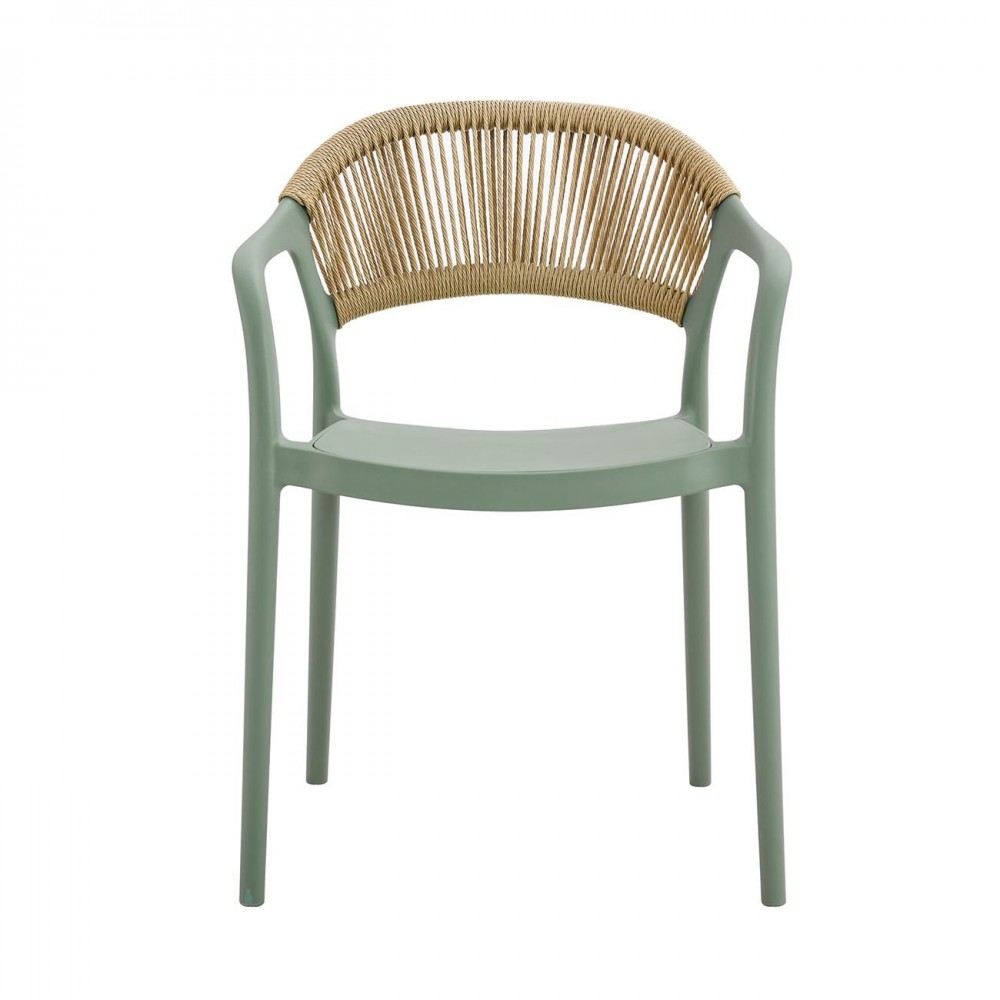 Donna Πολυθρόνα Στοιβαζόμενη, Pp-Uv Forest Green, Rope Wicker Φυσικό