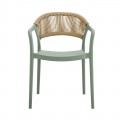 Donna Πολυθρόνα Στοιβαζόμενη, Pp-Uv Forest Green, Rope Wicker Φυσικό